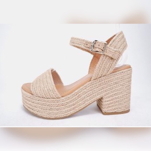 1 left! Soda CASTLE Nude Woven Jute Wedge Heel Sandal - Picture 3 of 12